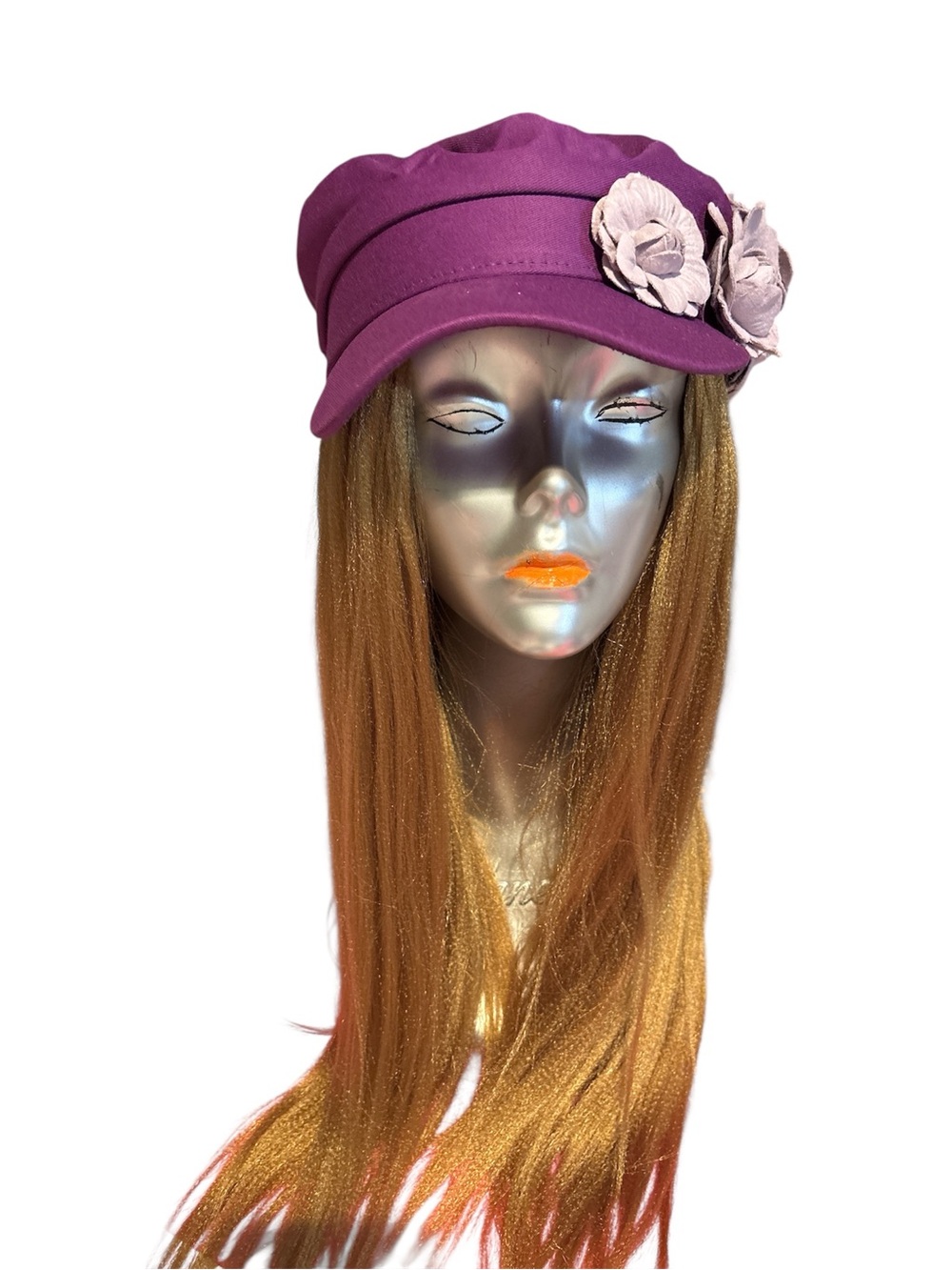 Women's Purple Flower Accent Newsboy Cap - Stylish Hat